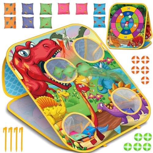 Bean Bag Toss Game for Kids - Cornhole Board Outdoor Toys for Toddlers -Party Activities Carnival Outside Yard Backyard Beach Lawn Games Toy for Kid Boys Girls Age 3 4 5 6 7 8 Year Old Birthday Gifts - style: Dinosaur
