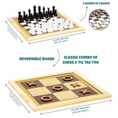 Ankit Toys & Games 5-in-1 Wooden Board Game Set Includes Ludo, Snakes & Ladders, Chess, Checkers, and Tic Tac Toe. Portable Fun for Kids, Adults and Family Game Nights | 2 Reversible Boards