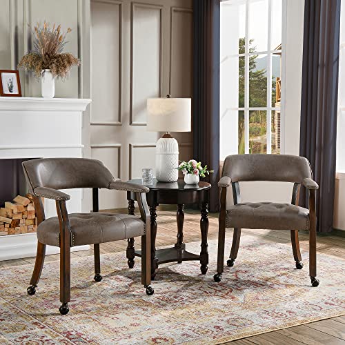 Set of 4 Dining Chair with Casters, Accent Captains Chairs with Wheels & Arms,Wheeled Roller Wood Chairs for Kitchen & Game Poker Table,Cherry&Dark Brown 1533DK(NO Table!) - color: Cherry&dark Brown