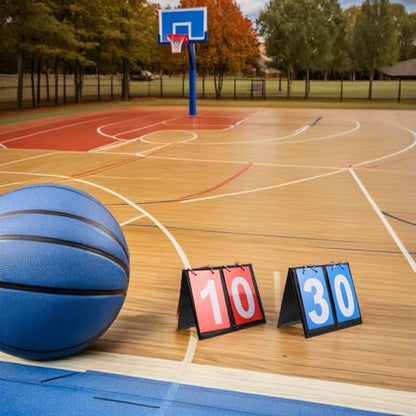 TOYANDONA Basketball Score Flipper 2-Digit Double-Sided Flip Scoreboard Set, Portable Tabletop Scorekeeper for Basketball Games and Sports Training, Red and Blue Design