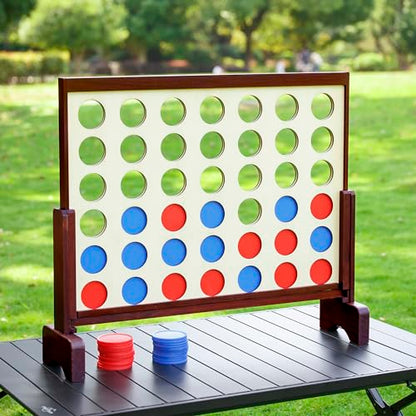 Giant 4 in a Row Game Outdoor and Indoor | Wooden Four in A Row Game Jumbo for Adults and Kids, Yard Games | Family Fun with 42pcs Chips and Durable Carrying Bag.