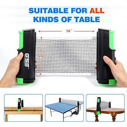 GSE Games & Sports Expert Adjustable Retractable Ping Pong Net Set & Post. Professional Table Tennis Rackets and Balls, Net with Posts and Storage Bag - Pingpong Paddle and Game Table Accessories. | Adjustable - color: Table Tennis Set-Black