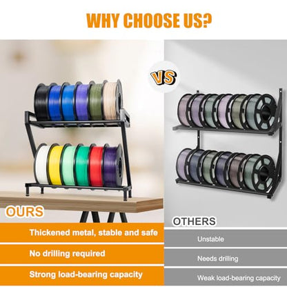Z-shaped 2 Tiers 3D Printer Filament Storage Rack Desktop,3D Printer Filament Holder,Metal Filament Rack Suitable for PLA/ABS/TPU Filaments,Holds to 10-12 Spools,Ideal for Home,Office,Studio