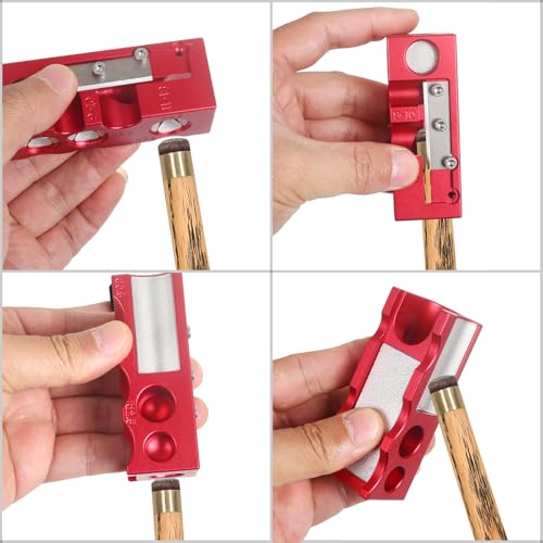 Vefungyan Pool Cue Tips Replacement Kit: 11 in1 Billiards Pool Cue Tip Repair Shaper Tool with 20pcs cue Tips 5 Chalk for Replacement - color: Metal Red