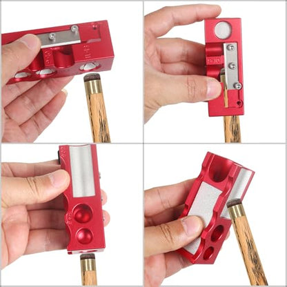 Vefungyan Pool Cue Tips Replacement Kit: 11 in1 Billiards Pool Cue Tip Repair Shaper Tool with 20pcs cue Tips 5 Chalk for Replacement - color: Metal Red