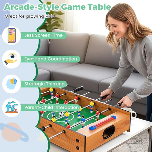 KOTEK 2-in-1 Multi Game Table, 27" Table Top Game Set with Foosball & Table Hockey, Wooden Combo Game Table for Home, Game Room, Family Game Night, Arcades, Bars, Parties