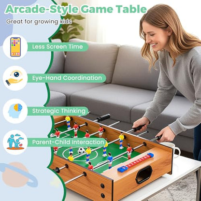 KOTEK 2-in-1 Multi Game Table, 27" Table Top Game Set with Foosball & Table Hockey, Wooden Combo Game Table for Home, Game Room, Family Game Night, Arcades, Bars, Parties