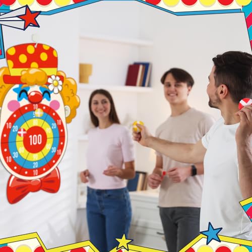 Carnival Circus Dart Board Game Birthday Party Decoration Set with 6 Sticky Balls Felt Cloth Circus Theme Party Decorations Fun Outdoor & Indoor Activities Family Game for Birthday