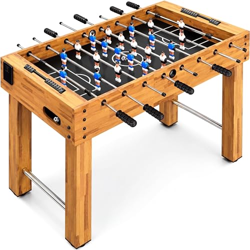 SereneLife 48in Foosball Table, Competition Size Soccer Game Table for Kids and Adults, Home Game Room Arcade Set, Leveling Legs, Engineered Wood, Chrome Steel Rods, 2 Balls, 2 Cup Holders - color: A) Natural