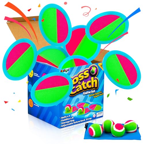 Ayeboovi Toss and Catch Ball Set 8 Paddles 4 Balls Outdoor Beach Pool Toys for 3 4 5 6 7 8 Year Old Boys Girls Birthday Gifts Easter Basket Stuffers Outside Yard Games for Kids and Family Activities - style: 8 Paddles 4 Balls