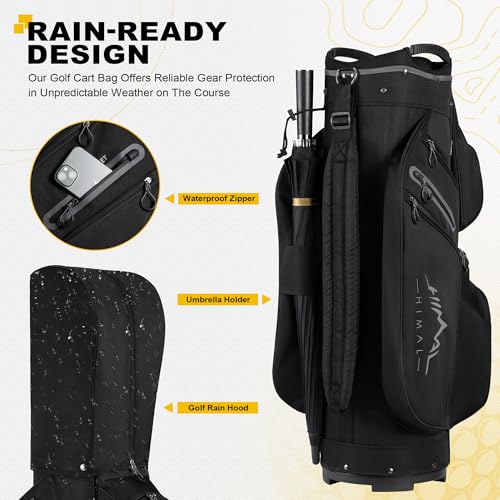 uniHimal Golf Cart Bag, 15 Way Organizer Divider Top with Handles and Rain Cover - color: Black
