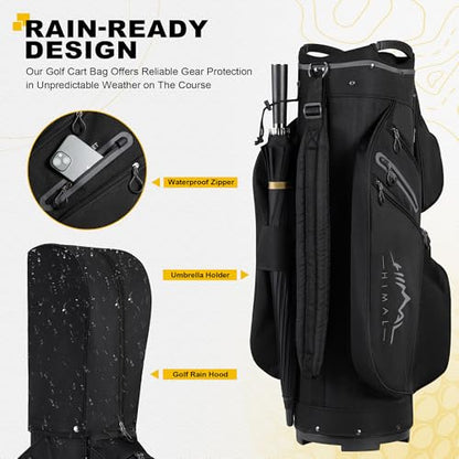 uniHimal Golf Cart Bag, 15 Way Organizer Divider Top with Handles and Rain Cover - color: Black