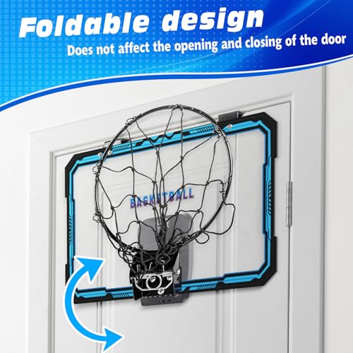 Indoor Basketball Hoop Boys Gifts for Teens Door Room Basketball Hoop Mini Hoop with Scoreboard, 3 Balls and Batteries Basketball Toys for 8 9 10 11 12 - style: Cool LED Basketball Hoop & Scoreboard