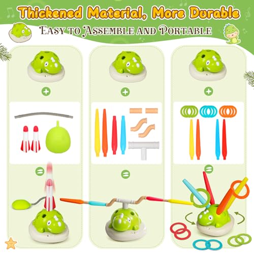 3 in 1 Musical Jump, Toss Ring Game and Stomping Launch Rocket with Storage Bag, Remote Control Outdoor Toys for Kids 3-6 Exercise Jump Gross Motor for Toddlers Indoor/Yard Game Gift for Boys Girl 4-8