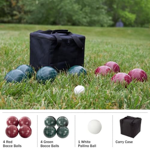 Bocce Ball Set Regulation Size - Lawn Game for Backyard or Beach - Includes Red and Green Bocce Balls, Pallino, and Carrying Case by Trademark Games