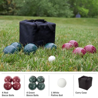 Trademark Games Bocce Ball Set Regulation Size - Lawn Game for Backyard or Beach - Includes Red and Green Bocce Balls, Pallino, and Carrying Case