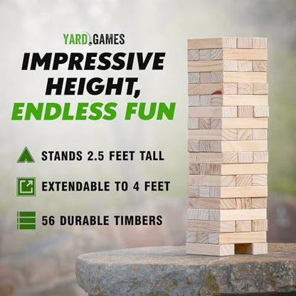 Yard Games Giant Tumbling Timbers with Carrying Case | Starts at 2.5-Feet Tall and Builds to Over 4-Feet | Made with Premium Pine Wood