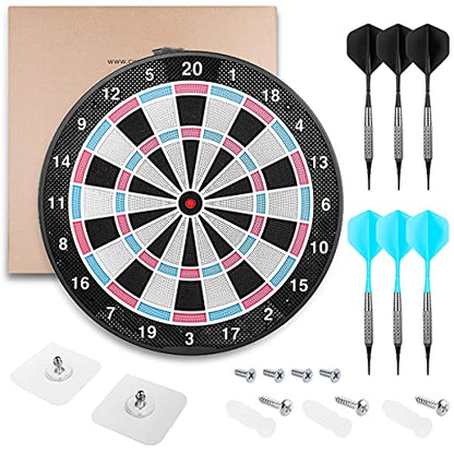 18In No Electronic Dart Board for Soft Tip Darts Set, Classic Style, Dartboard with 6 Pcs Plastic Darts Set Extra Soft Tips, Pink for Adult Kids