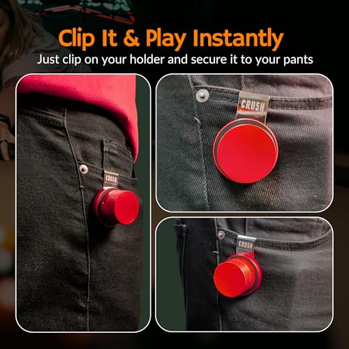 Magnetic Chalk Holder with Lid & Belt Clip – Round Billiard Pool Cue Chalk Holder with Strong Magnet, Portable Snooker Chalk Case for Players - color: Red