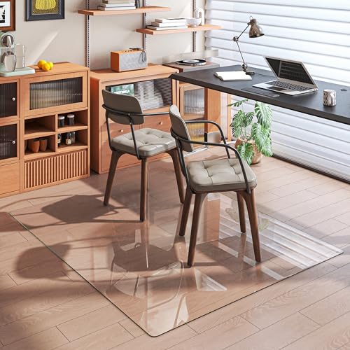 [Tempered Glass] 60“x48” Rounded Glass Chair Mat with Polished Edge Clear Office Chair Mat, Glides Smoothly, Suitable for Carpet or Hardwood Floors - color: Clear Rounded, size: 60"x48"