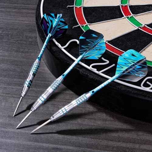XAWU 3 Pack Steel Tip Darts Set Professional Darts 22g, 24g with 9 Dart Flights 3 Aluminum Shafts 3 Spare Shafts 1 Dart Sharpener 12 Rubber O-Rings Flight Protector and Darts Case - color: 24g Moonlight Blue