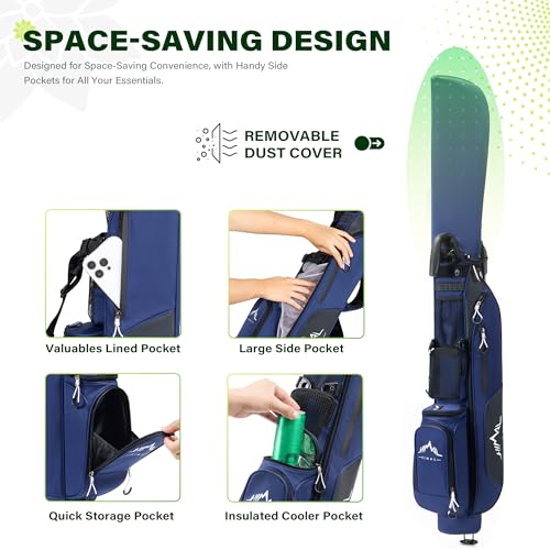 uniHimal Lightweight Par 3 Golf Bag - Small Golf Stand Bag with Dual Shoulder Straps, Cooler Pocket, Dust Cover, Pitch and Putt Bag for Driving Range - color: Blue