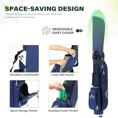 uniHimal Lightweight Par 3 Golf Bag - Small Golf Stand Bag with Dual Shoulder Straps, Cooler Pocket, Dust Cover, Pitch and Putt Bag for Driving Range - color: Blue