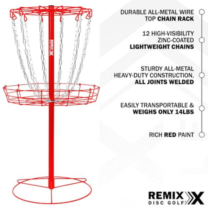 Remix Practice Basket for Disc Golf - Choose Your Color and Style - style: Single Chain - Red