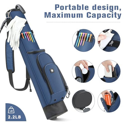 Findway Golf Stand Bag, [Upgraded Generous Space] Small Golf Bag for Driving Range, Par 3 & Executive Courses, Lightweight Sunday Golf Club Carry Bag with 3 Pockets - color: Blue