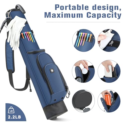 Findway Golf Stand Bag, [Upgraded Generous Space] Small Golf Bag for Driving Range, Par 3 & Executive Courses, Lightweight Sunday Golf Club Carry Bag with 3 Pockets - color: Blue