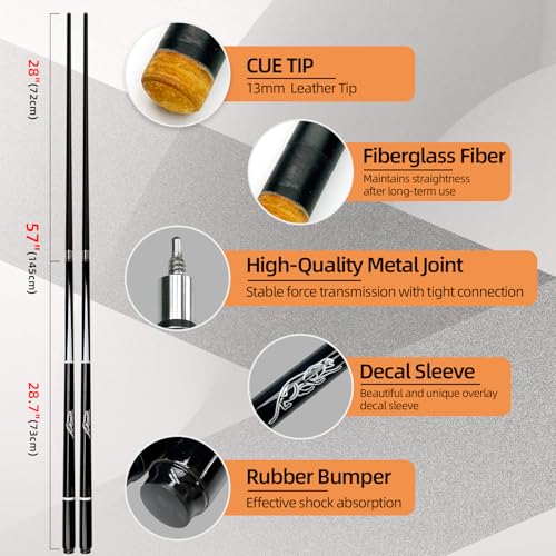 57 Inch Pool Cue Stick - 13mm Fiber Ferrule Tip, Maple Birch Wood Billiard Cue with Chalk & Glove | Explosion-Proof Joint for Home, Bar, Billiard Hall - style: Single leopard pattern carbon rod