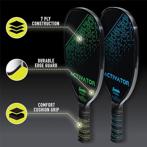 Franklin Sports Pickleball Paddle and Ball Set - Wooden Pickleball Rackets + Balls - Activator - USAPA Approved | Ball Set - style: 4 Player Set - Blue/Green