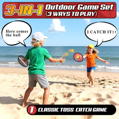 Tozuoup 3-in-1 Toss Catch Ball Game Set, Kids Toddler Baseball Glove, Beach Games Outdoor Yard Lawn Toys for Kids & Family, Birthday Gifts Toys for 3 4 5 6 7 8-12 Year Old Boys and Girls