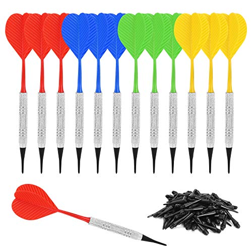 Accmor Soft Tip Darts, Bar Dart, Plastic Tip Darts Set, Attach Extra 100 Black 2BA Replacement Tips, Soft Tip Darts for Electronic/Plastic Dartboard - color: silver