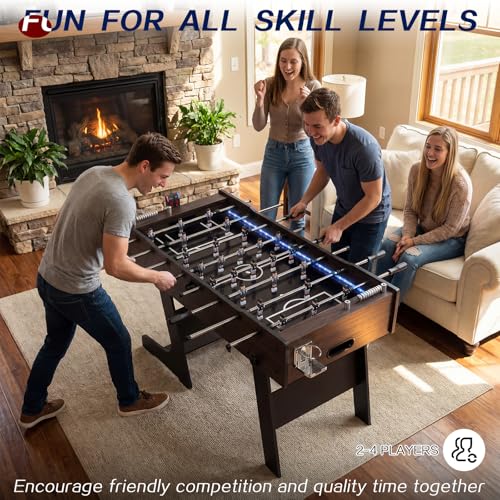 RAYKEEP 53" Folding Foosball Table with LED Lights, Full Size Indoor Soccer Game with Electronic Scoreboard for Adults & Kids, Home, Game Room, or Office – Includes 2 Balls & 2 Cup Holders