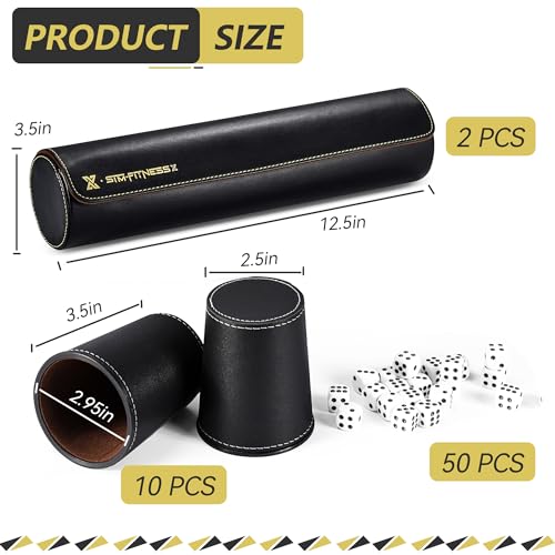 Leather Dice Cup Set, 5 Black Dice Cups + 25 Dices + Exclusive Storage and Transport Case Made of Faux Leather (Black x2) - color: 2 Pack Black