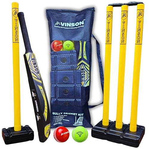 Junior Cricket Kit Set - Pack Includes Stumps, Wickets, Stands, Bat and Ball | Durable Constructions & Designed for Juniors | Indoor & Outdoor Cricket Playing Set for Kids | Birthday Gift