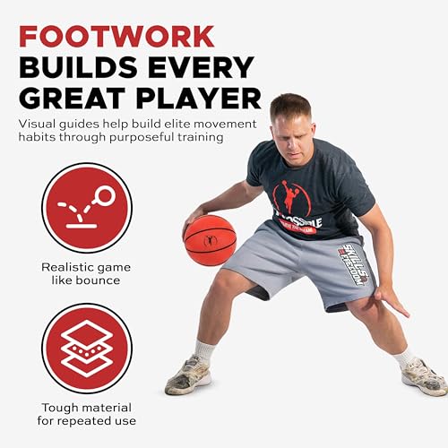 Portable Basketball Footwork Training Mat & SafeBounce System | At-Home Skill Training for Ball Handling, Footwork & Control | Includes DrillMat Outdoor, Regulation & Mini Trainer Balls