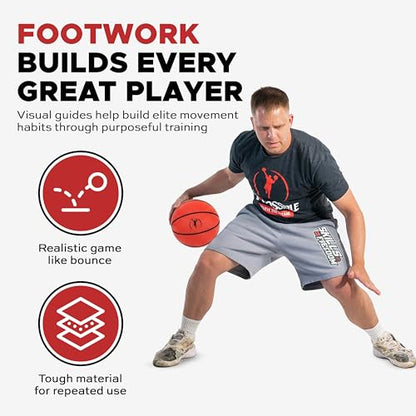 Portable Basketball Footwork Training Mat & SafeBounce System | At-Home Skill Training for Ball Handling, Footwork & Control | Includes DrillMat Outdoor, Regulation & Mini Trainer Balls