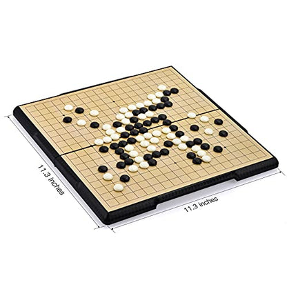 19x19 Go Board Game Set with Large Folding Travel Board (11.3-Inch) and Magnetic Plastic Stones Strategy Weiqi Games