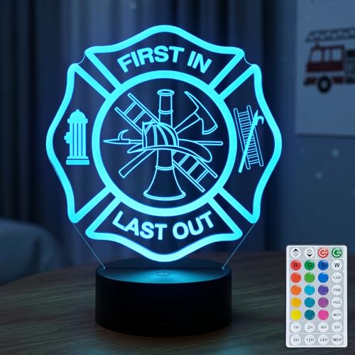 Firefighter Gifts, Fireman Night Light | 16 Colors Changing Dimmable Timer USB Lamp, Fire Fighter Badge Gifts for Men Birthday Fathers Day Graduation Xmas - color: Firefighter