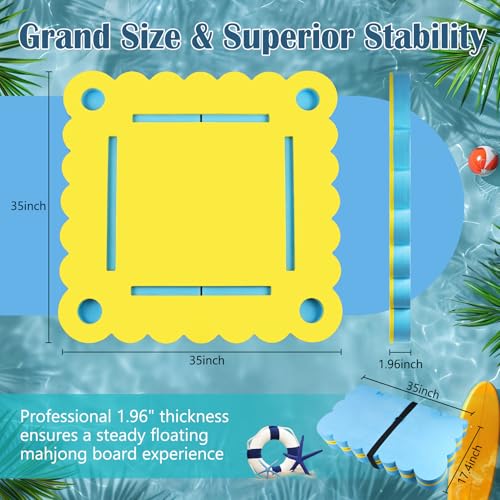 36" Foldable Floating Mahjong Table for Pool, 3-in-1 Foam Board Mat for Card Games, Scrabble, Dominoes, Waterproof Pool Mahjong Float Desk for Adults Summer Swimming Pool Party Tray