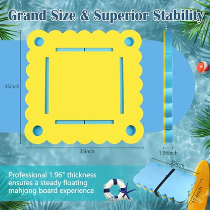 36" Foldable Floating Mahjong Table for Pool, 3-in-1 Foam Board Mat for Card Games, Scrabble, Dominoes, Waterproof Pool Mahjong Float Desk for Adults Summer Swimming Pool Party Tray