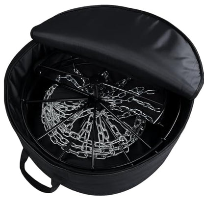 Disc Golf Basket Carry Bag + Bonus Chain Guard 26.5" Padded Target Case with Shoulder Strap & Dual Disc Pockets, Fits 12–24 Chain Baskets, Heavy-Duty 600D Polyester, Water-Resistant