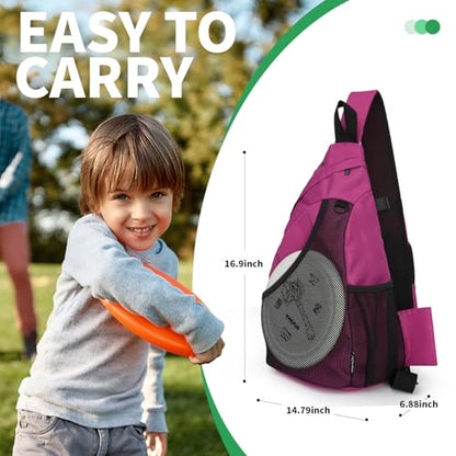 MOYAQI Disc Golf Bag with Retriever Holder and Storage Pockets, Disc Golf Backpack with 8-10 Disc Capacity, Padded Adjustable Strap and Back Panel, Lightweight and Durable - color: Rose pink