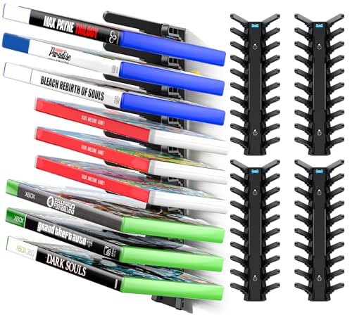 Video Game Storage Wall Mount for Switch/PS5/PS4/Switch2/XBX Game Case Holder, Gaming Shelf Mount Gamecase Organizer Up to 36PCS, Wall-Mounted Gaming Display Stand Tower for Gift, 4 Pack, Black - size: 4 Packs