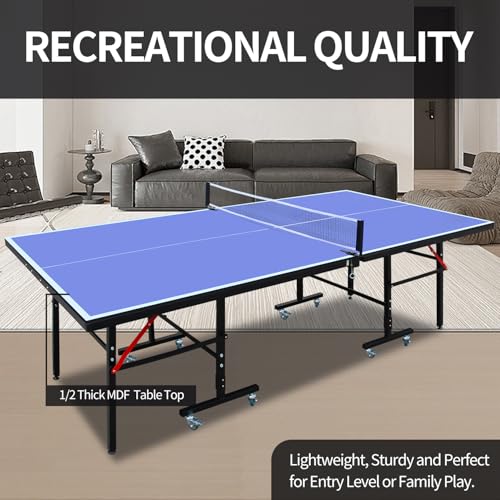Geelife 8ft Foldable Table Tennis Table Set with Net, Paddles, and Balls