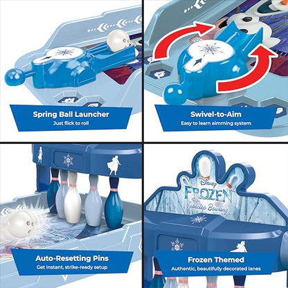 Disney Frozen Elsa and Anna Tabletop Bowling Game – Spring Launcher, Auto-Reset Pins, Disney Arcade Style – Mini Games for Kids & Adults - Ages 6+