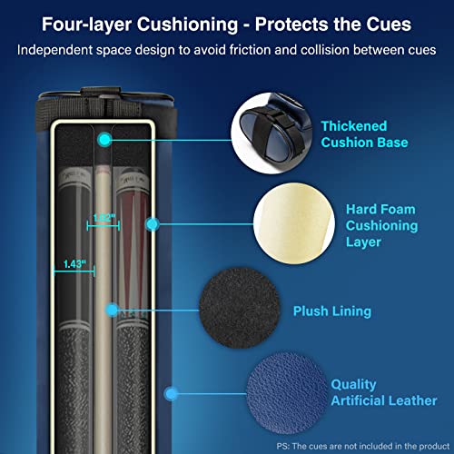 Adhafera Pool Cue Case, 2 X 2 Hard Pool Stick Case, Made of Faux Leather Billiards Accessories - color: Blue