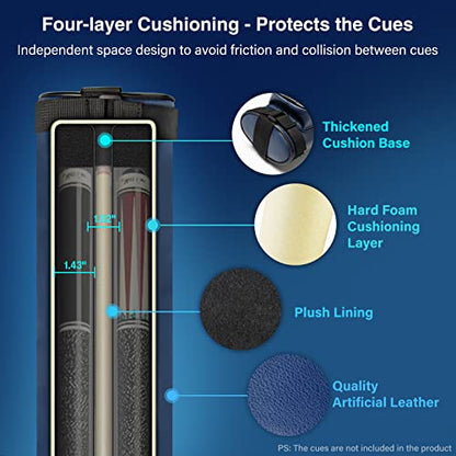 Adhafera Pool Cue Case, 2 X 2 Hard Pool Stick Case, Made of Faux Leather Billiards Accessories - color: Blue